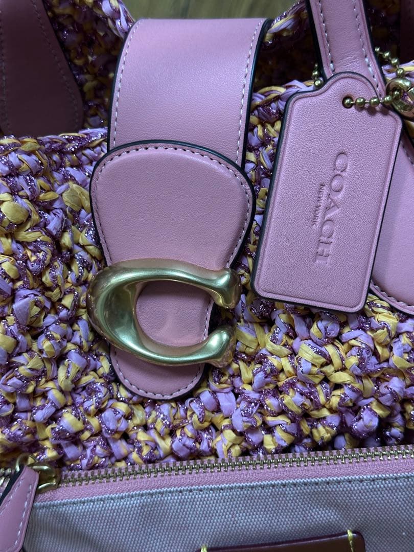 美品COACHコーチ トートバッグ カゴバッグ ピンク CH741 ポーチ付き