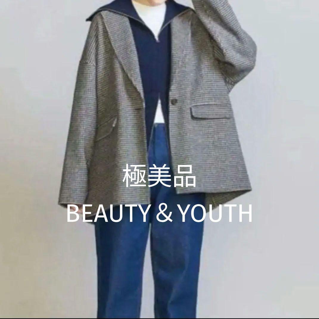 極美品/BEAUTY＆YOUTH リバー テーラード ミドルコート 千鳥格子