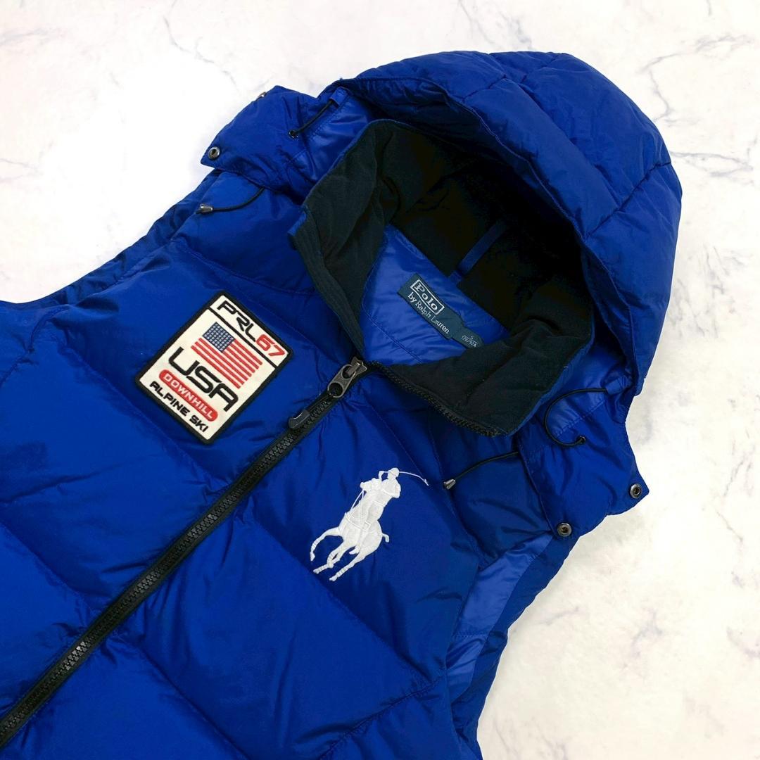 ポロラルフローレン ダウンベスト ビッグポニー 星条旗ワッペン 青 S　E040