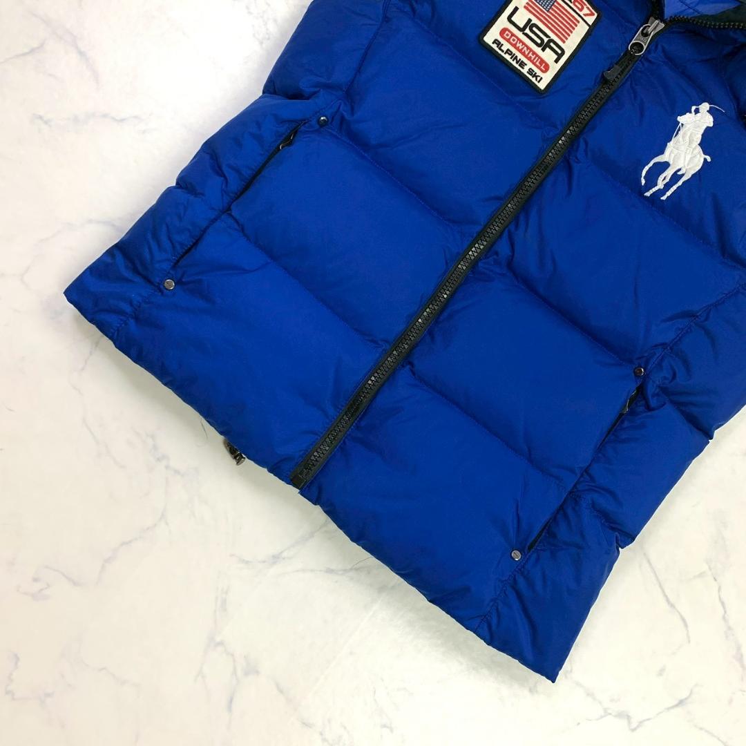 ポロラルフローレン ダウンベスト ビッグポニー 星条旗ワッペン 青 S　E040