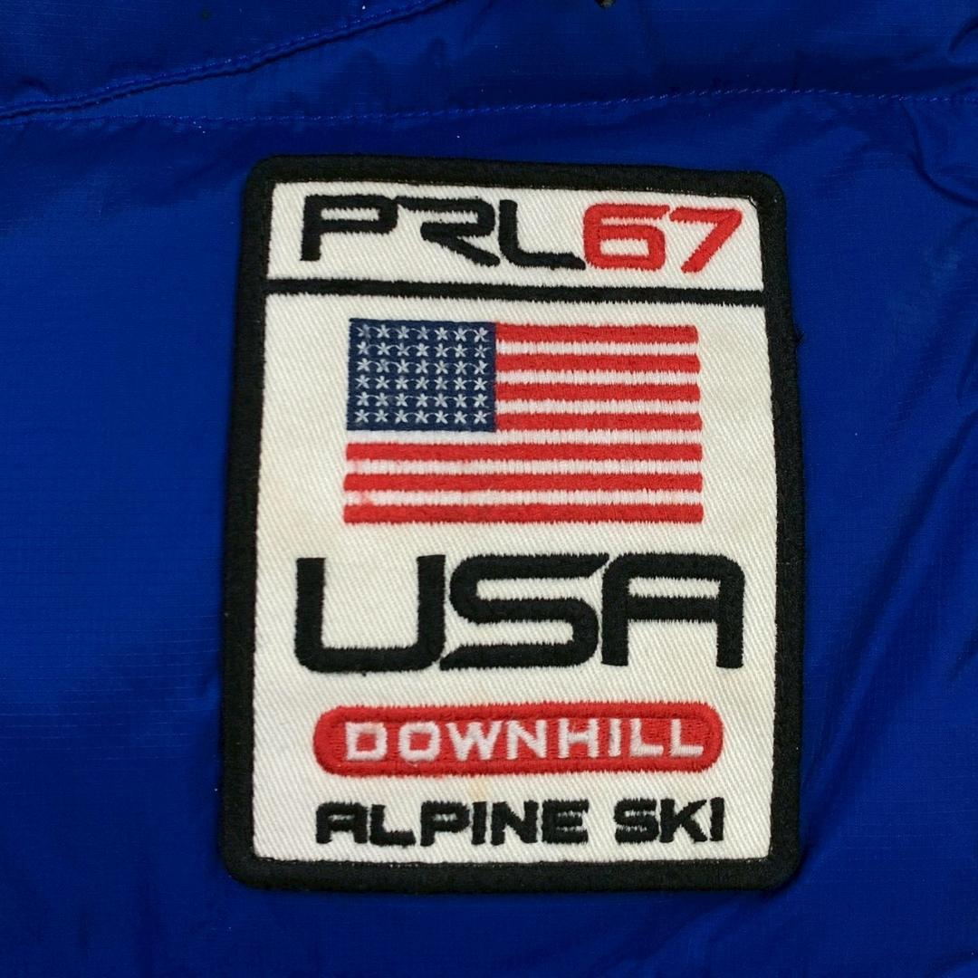 ポロラルフローレン ダウンベスト ビッグポニー 星条旗ワッペン 青 S　E040