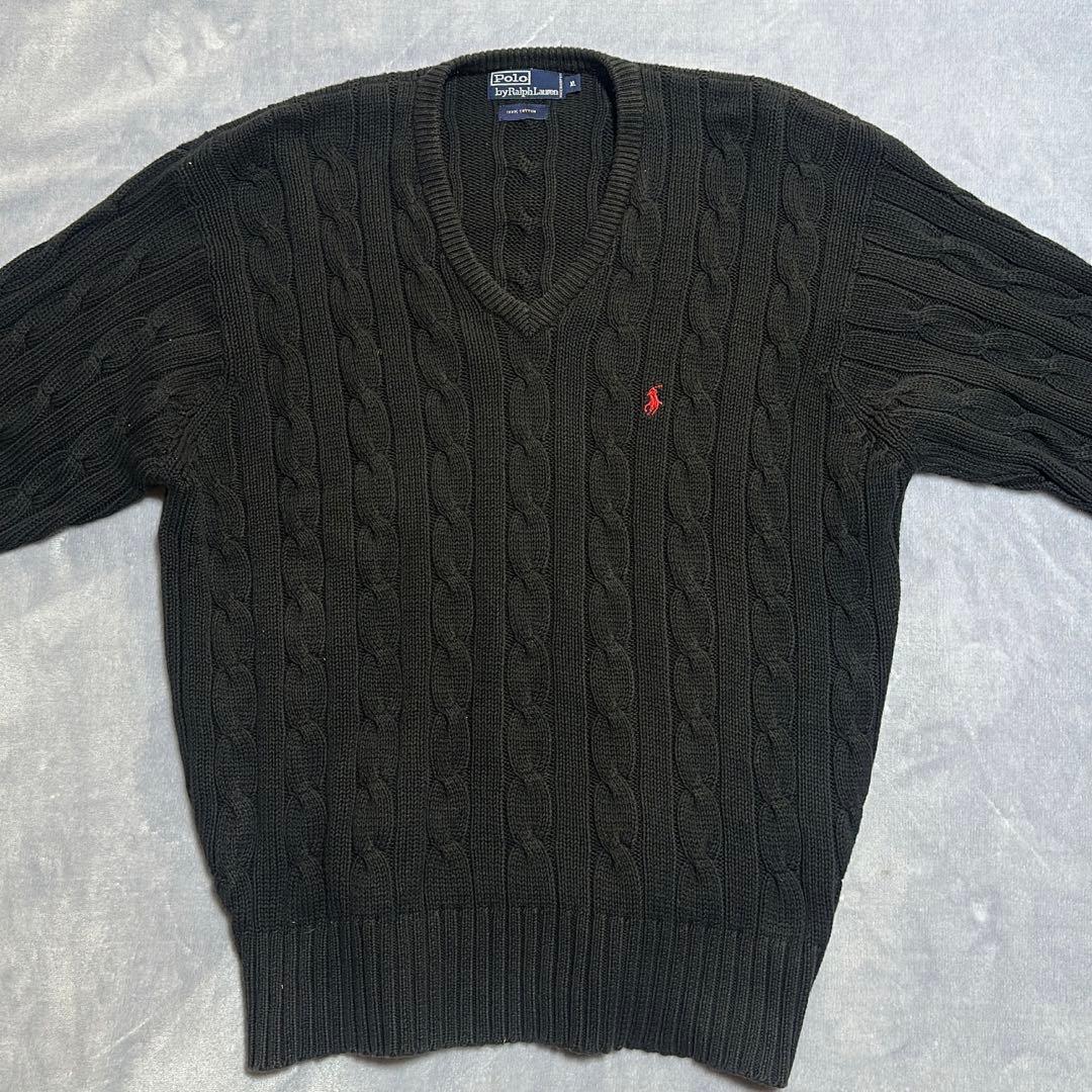 【極美品】90s Polo Ralph Lauren Vネックケーブル ニット