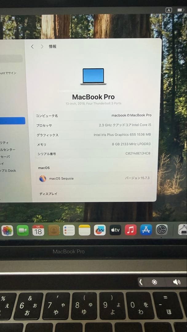 MacBook Pro 2018 13インチ 8GBメモリ