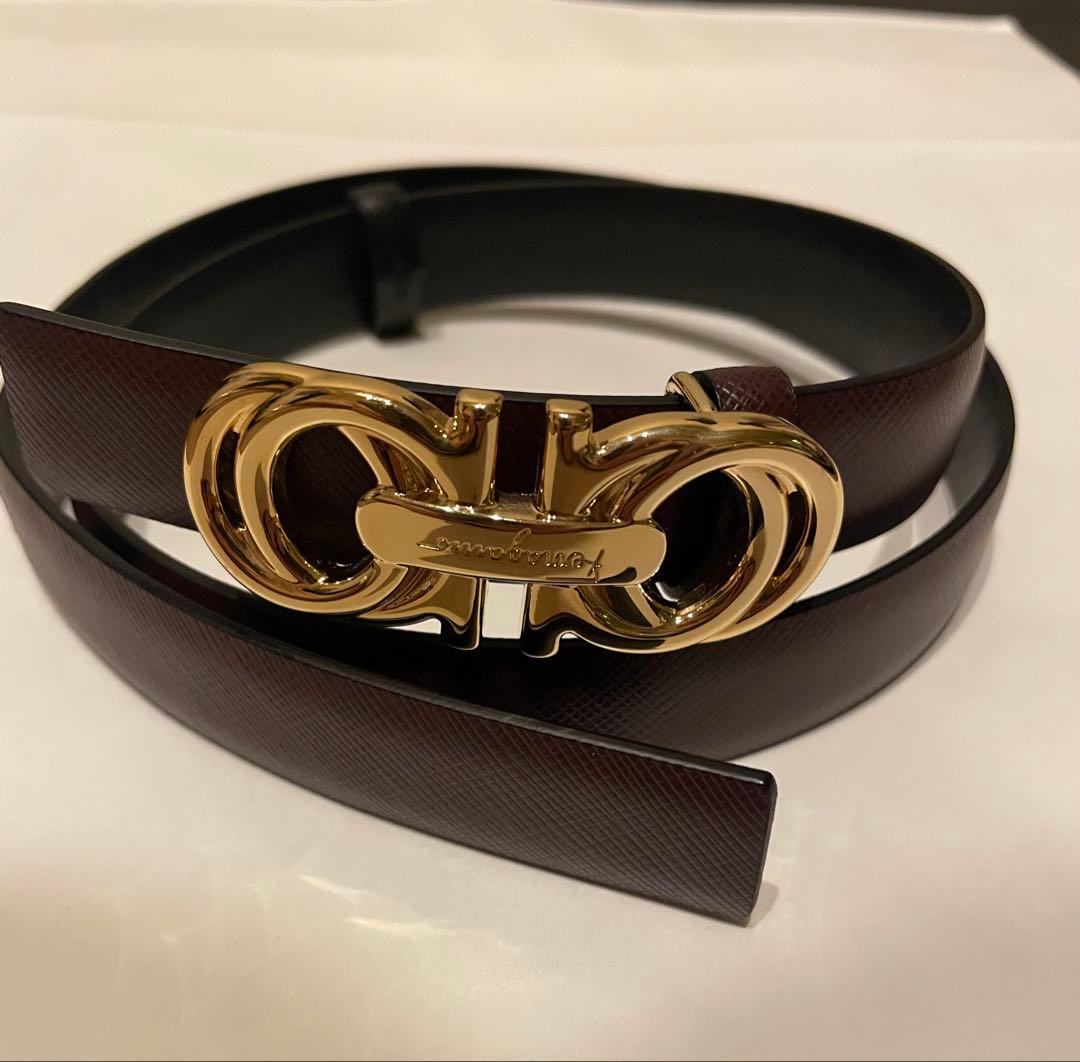 Ferragamo ガンチーニ ゴールドバックルベルト ダークパープル/紫