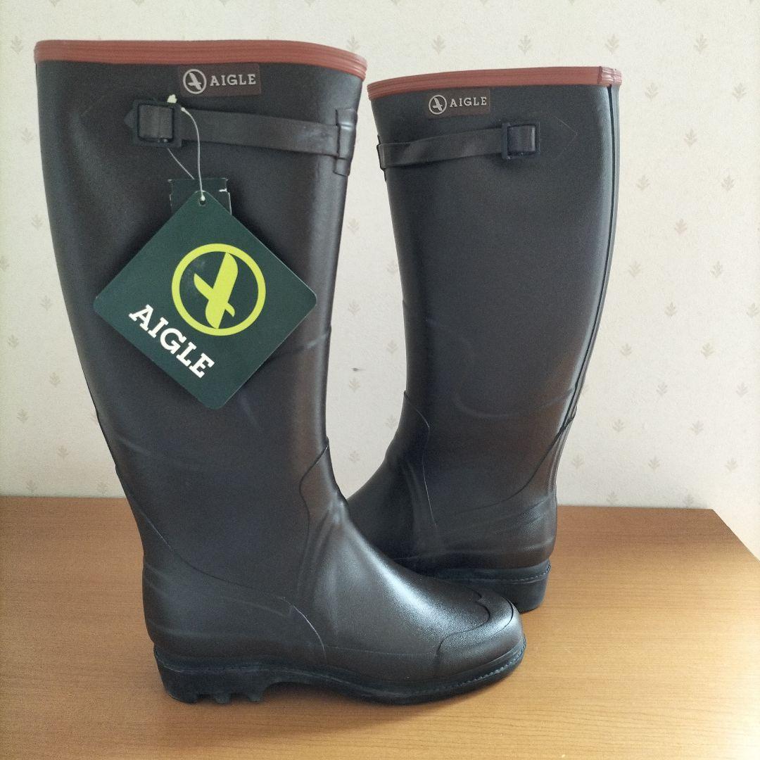 AIGLE ダークブラウン ロングレインブーツ