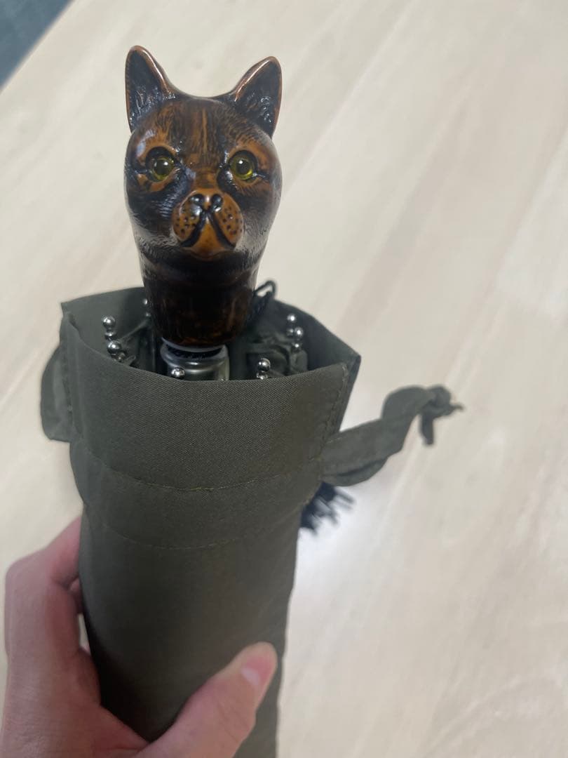 Guy de jean 折り畳み傘 雨/日傘兼用：ネコカーキ系