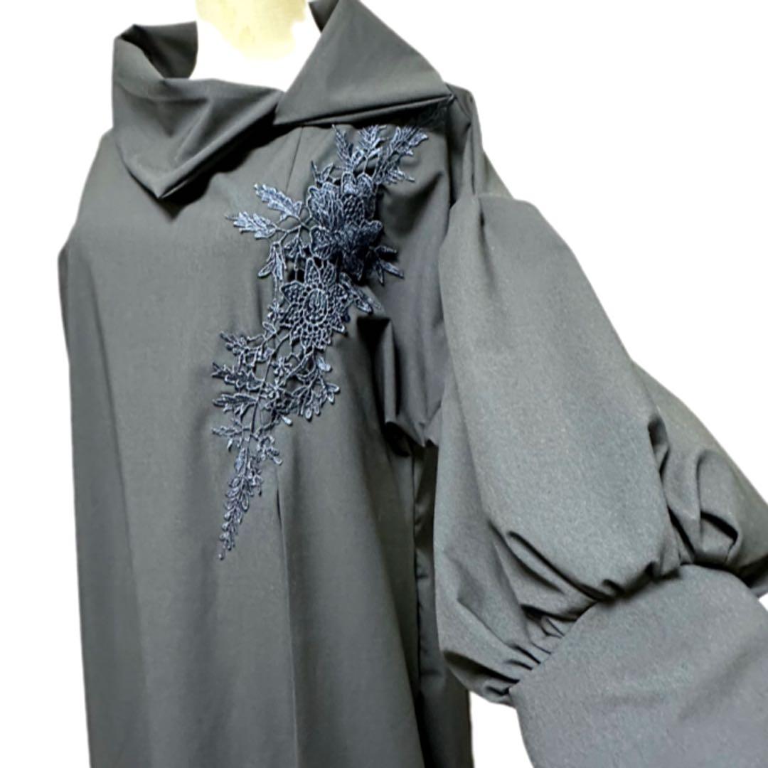 振袖　着物リメイク　ドレス　濃紺×金彩桜や菊や橘　和柄　ワンピース　ハンドメイド