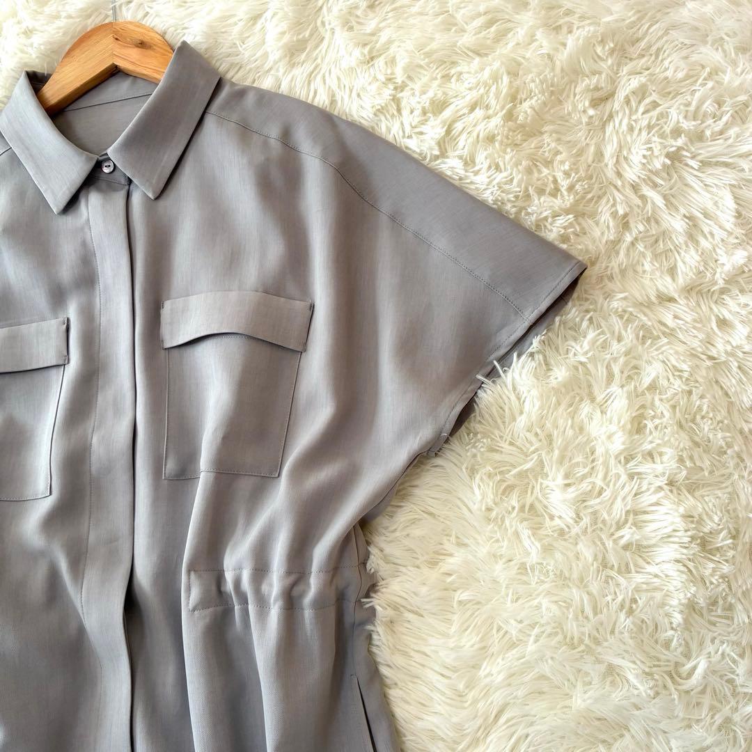 美品◆SOÉJU 半袖　ロングシャツワンピース　グレー　TALL