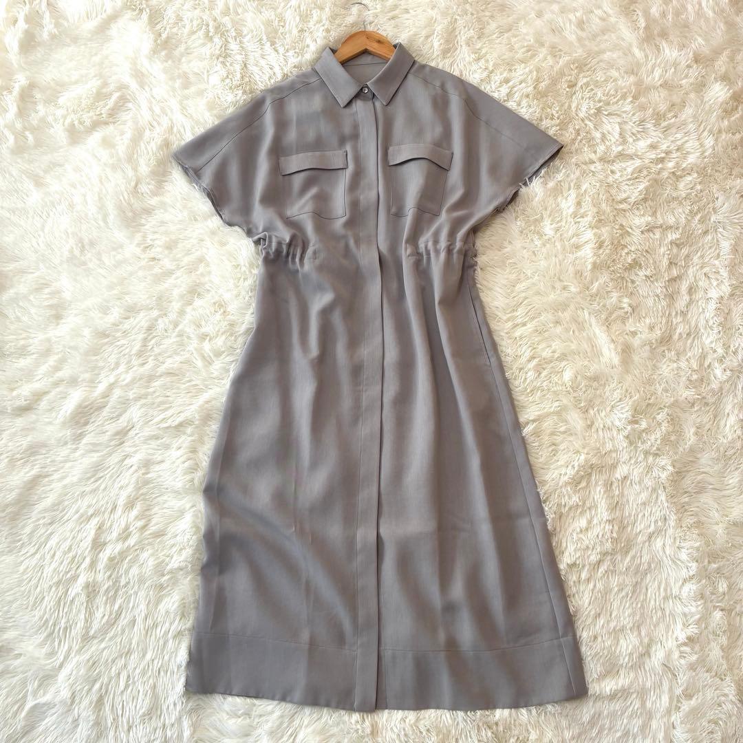 美品◆SOÉJU 半袖　ロングシャツワンピース　グレー　TALL