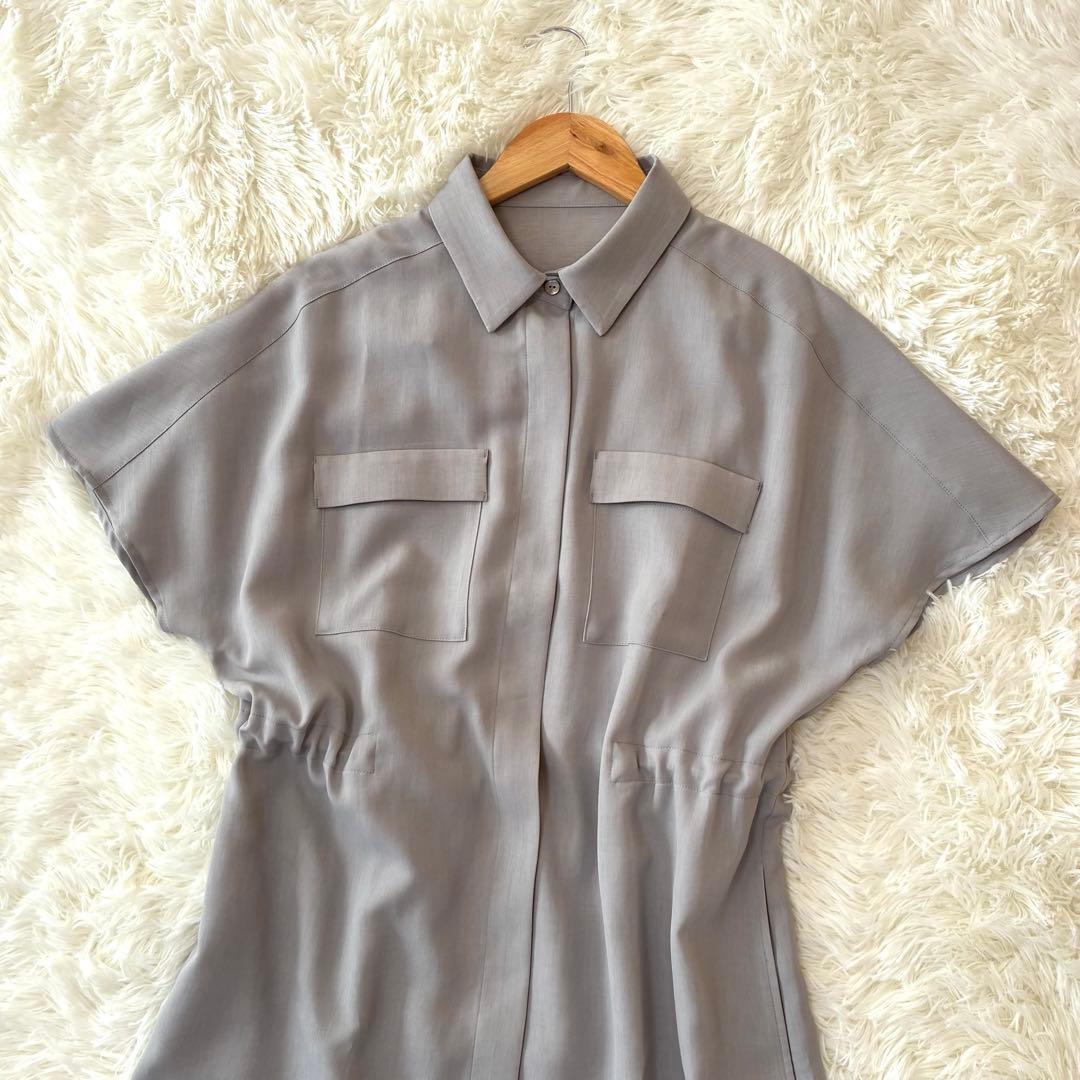 美品◆SOÉJU 半袖　ロングシャツワンピース　グレー　TALL