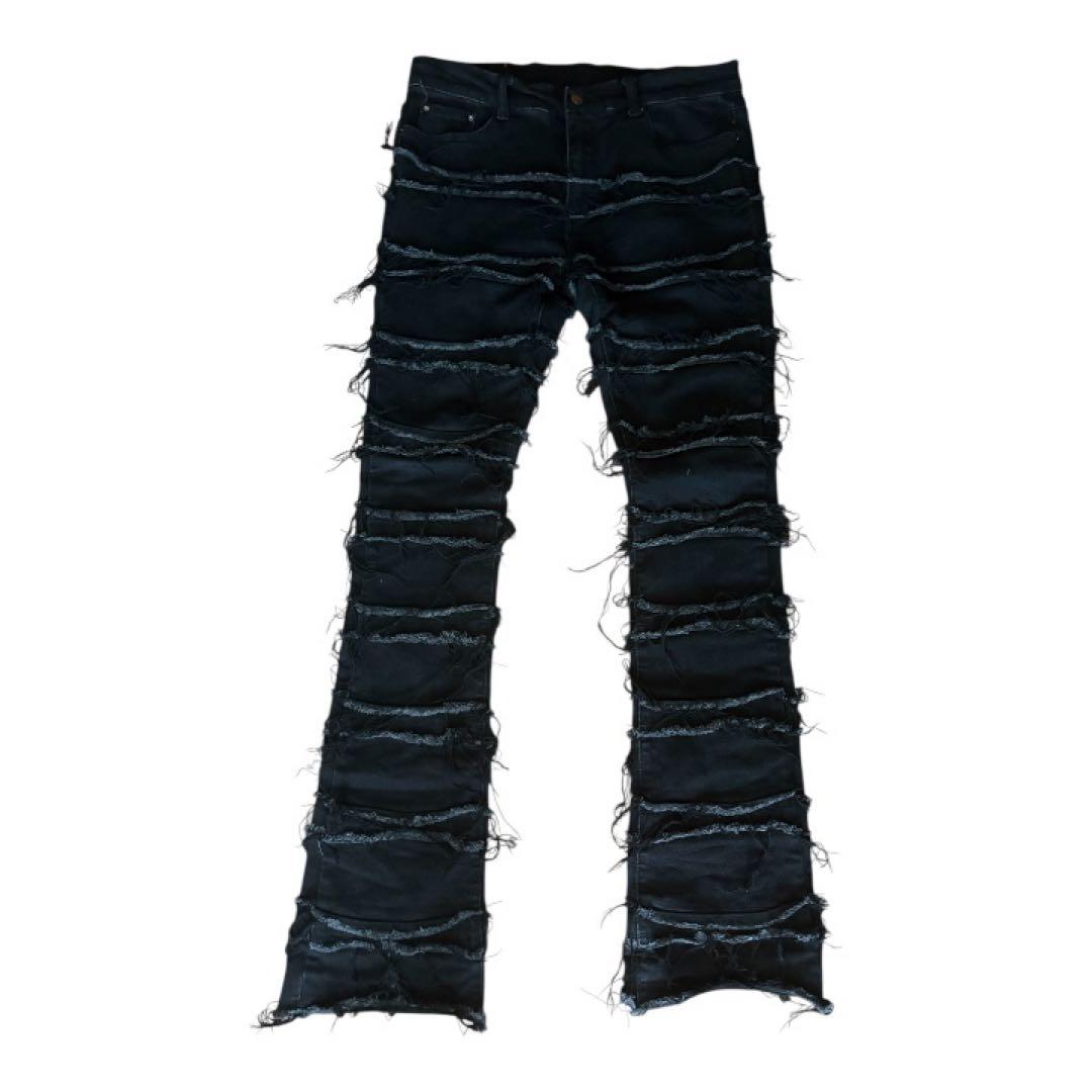 mnml ミニマル　クラッシュデニム　フレアパンツ ブラック　サイズ34