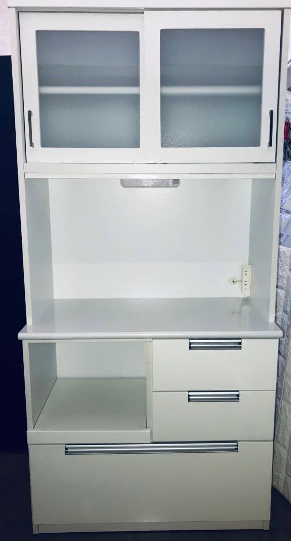 ホワイトレンジボードキッチン収納食器棚