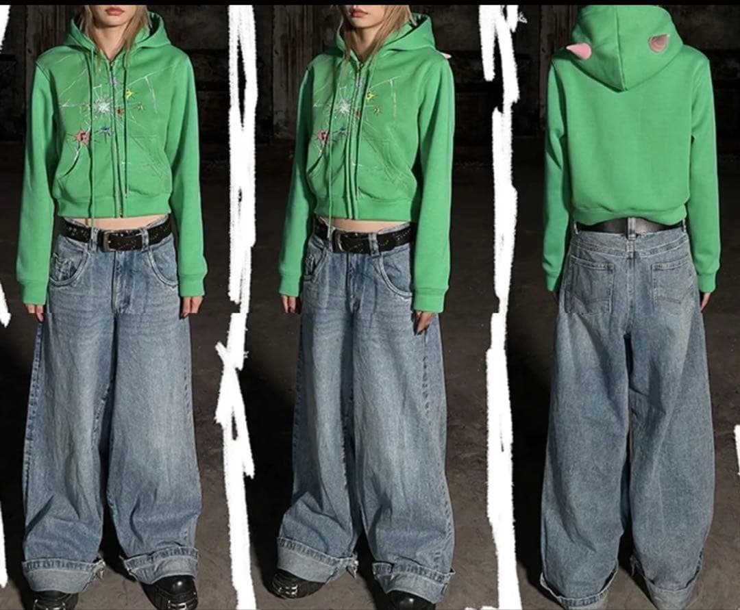 CFIERCE - CRACK ZIPUP HOODIE 緑　Green y2k