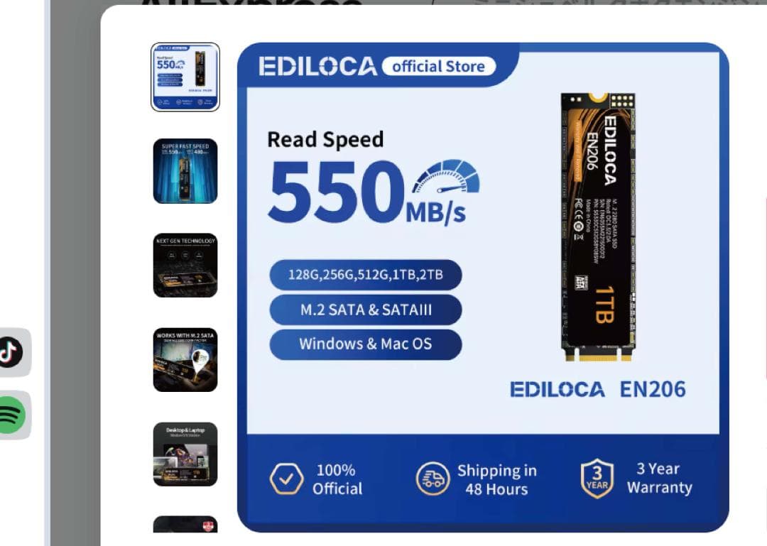 内蔵型SSD EDILOCA M.2 2280 SATA SSD 1TB