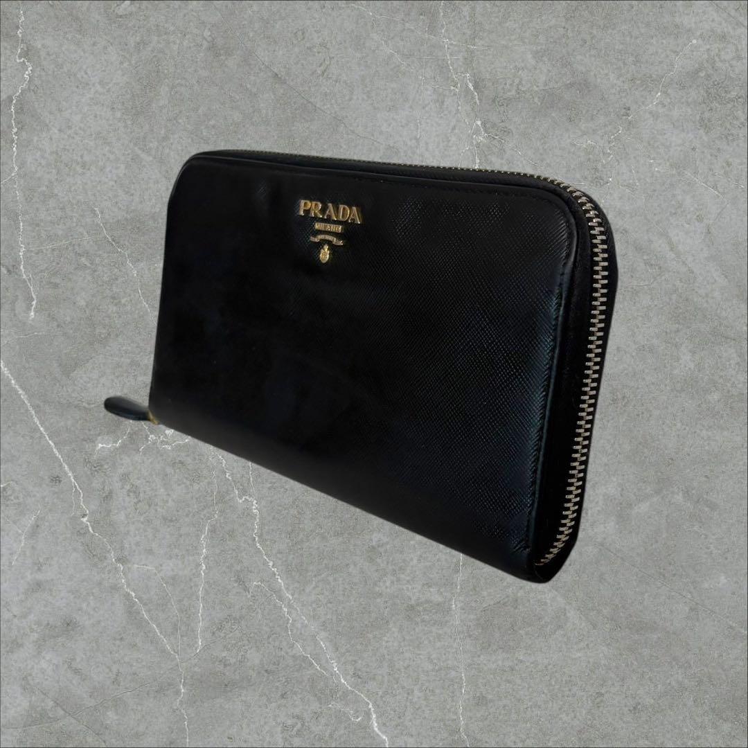 美品✨ プラダ PRADA 長財布 ファスナー サフィアーノ ブラック