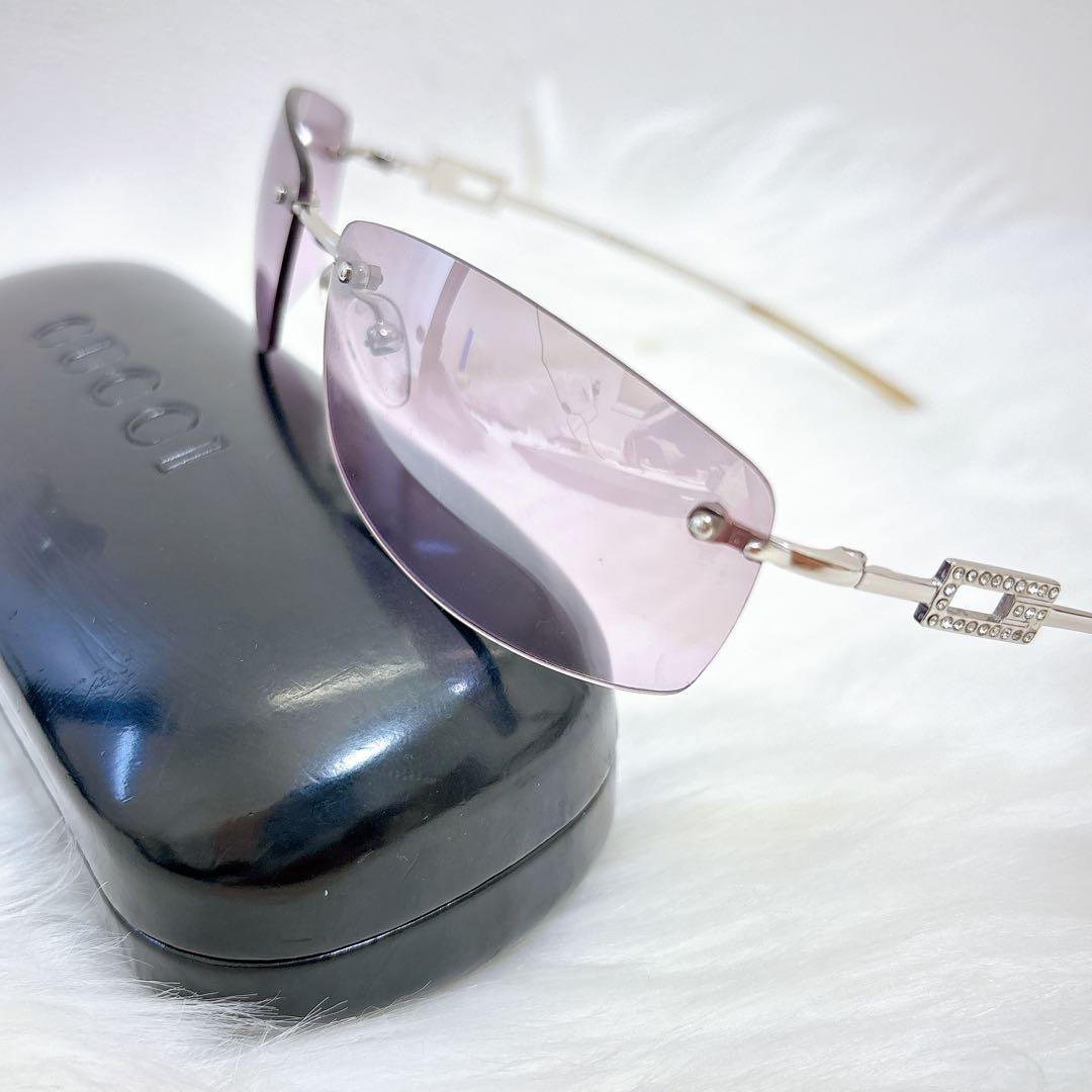 美品✨グッチ　サングラス　ラインストーン　ケース付き　リムレス　ラインストーン