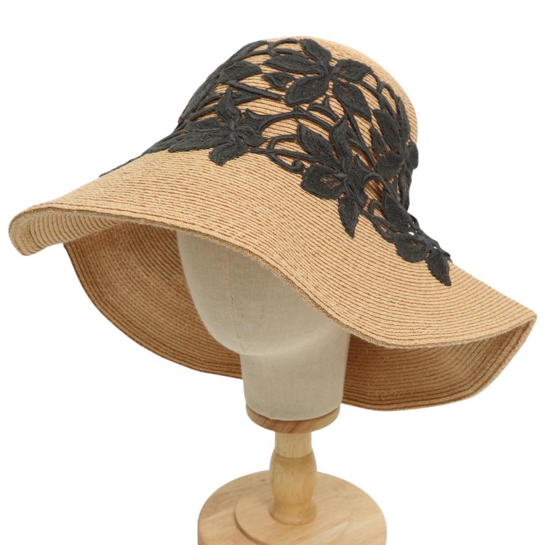 【極美品】Athena New York　花柄刺繍 ラフィア ストローハット