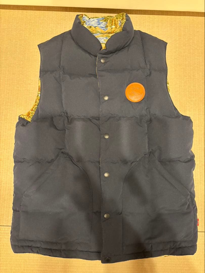 【週末値下げ】ステューシー（Stüssy）ダウンベスト ネイビー 風景柄