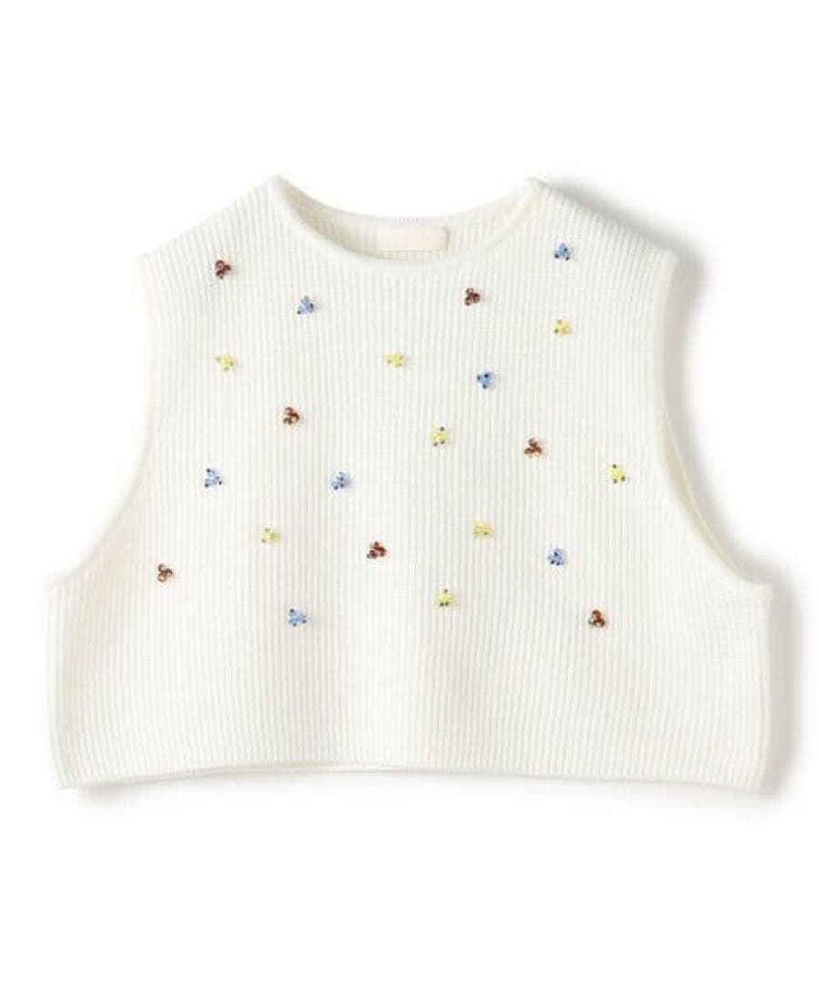 ballseyコットンポリエステルリリヤーンビーズショートベスト スワロフスキー