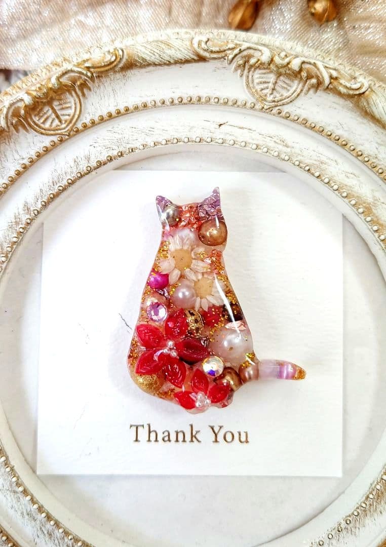 レジン　猫　ヘアゴム　ブローチ　ポニーフック　No.712