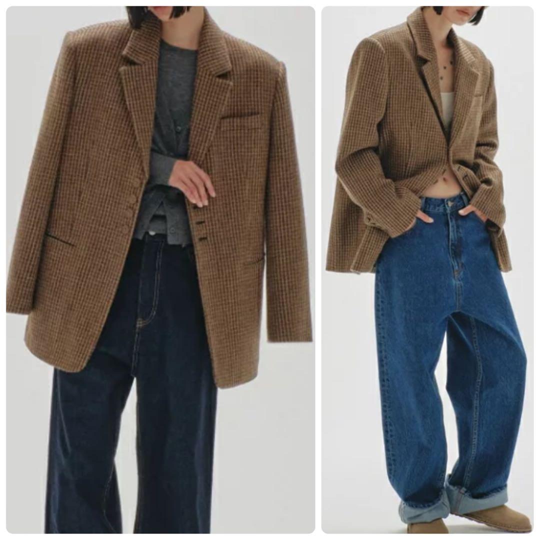 美品 タグ付き トゥデイフル 4.6万円 ウール100 チェック ジャケット