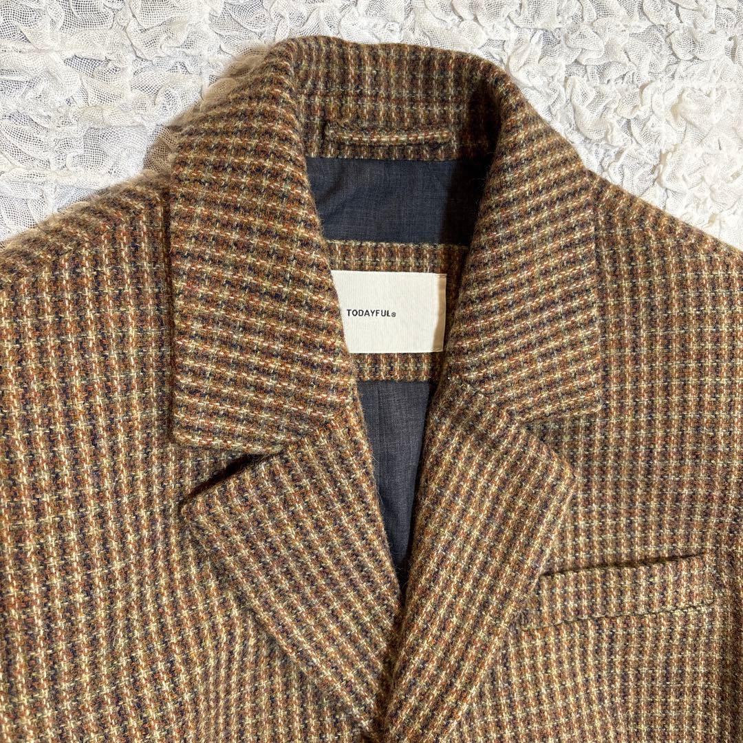 美品 タグ付き トゥデイフル 4.6万円 ウール100 チェック ジャケット