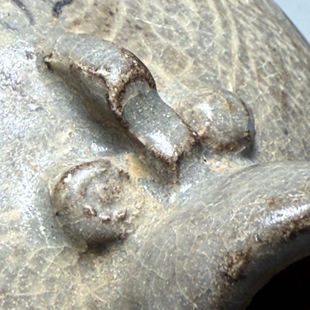 李朝　粉青沙器水滴　象嵌　印花　灰釉薬　朝鮮美術　珍品　古美術　李朝コレクター