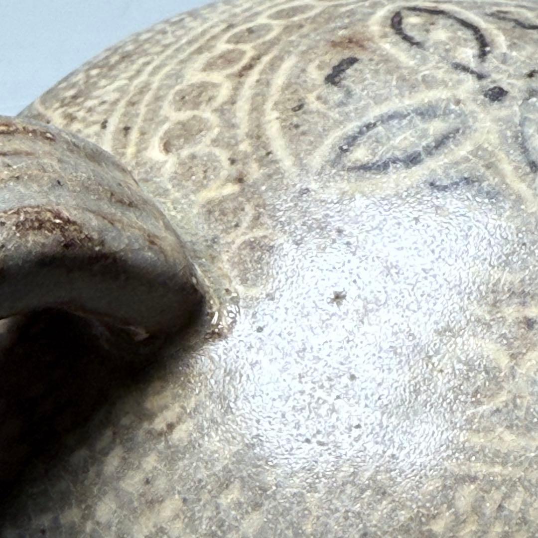 李朝　粉青沙器水滴　象嵌　印花　灰釉薬　朝鮮美術　珍品　古美術　李朝コレクター