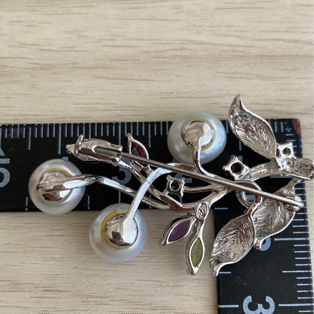 ブローチ パール　カラーストーン　シルバー925　南洋真珠　白真珠　ペンダント