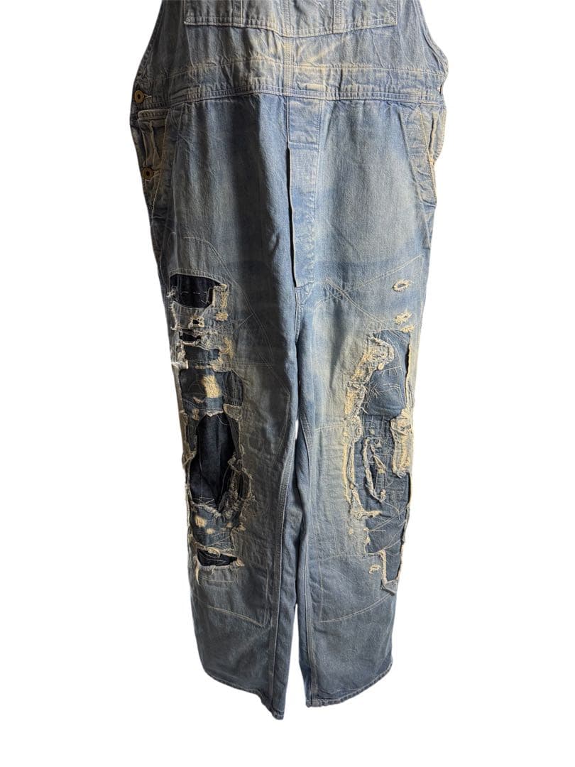 RRL ダブルアールエル ライトブルー ダメージ加工 デニムオーバーオール