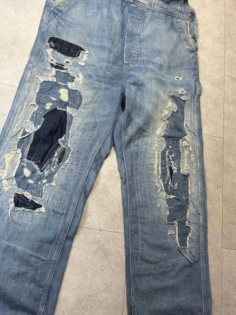 RRL ダブルアールエル ライトブルー ダメージ加工 デニムオーバーオール