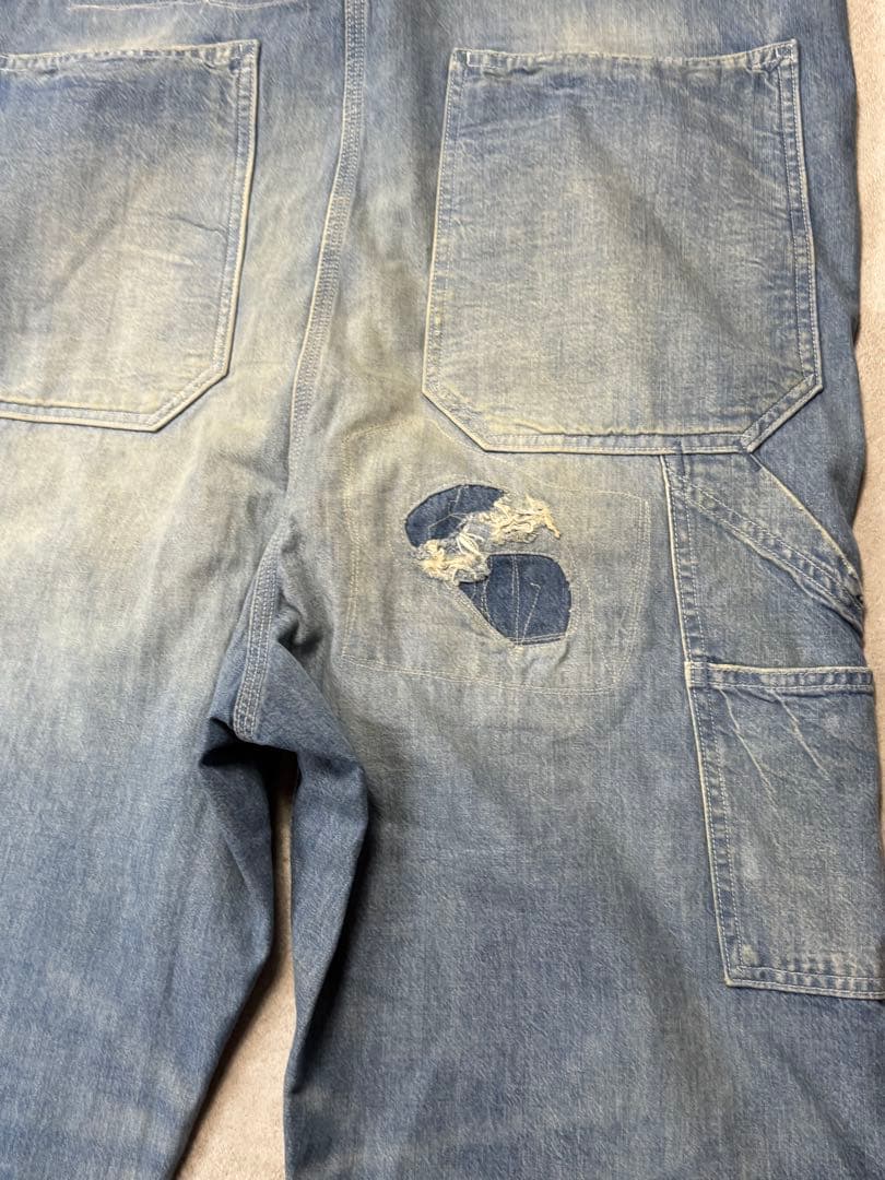 RRL ダブルアールエル ライトブルー ダメージ加工 デニムオーバーオール