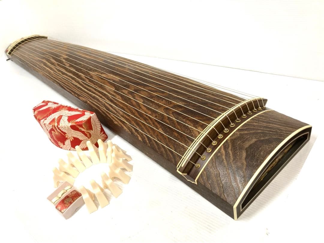 ◆和琴◆13弦琴 全長183cm 琴柱／口前カバー／琴爪／丸袋付【引き取り歓迎】
