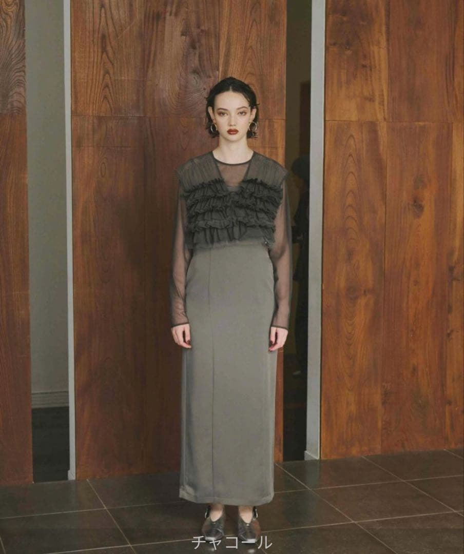 タフタチュールベストセットドレス チャコール