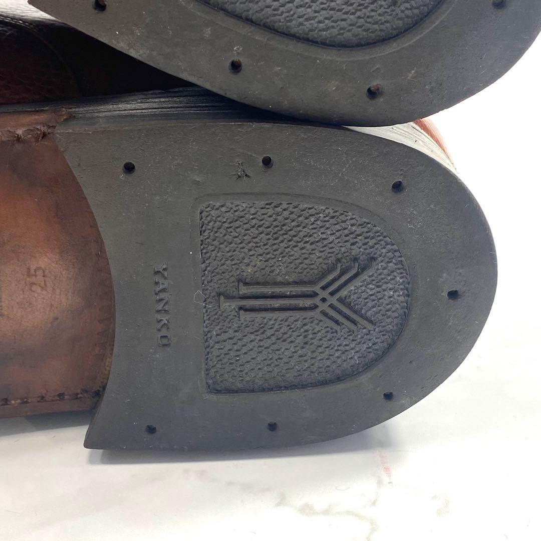 【美品】YANKO ダブルモンク シボ加工 ストラップシューズ 25