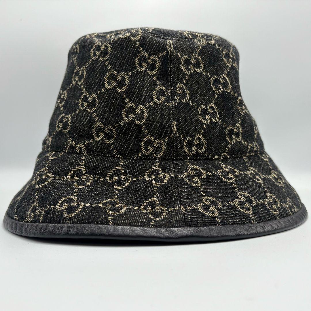 美品 GUCCI GGデニム バケットハット ブラック 58cm M ミケーレ