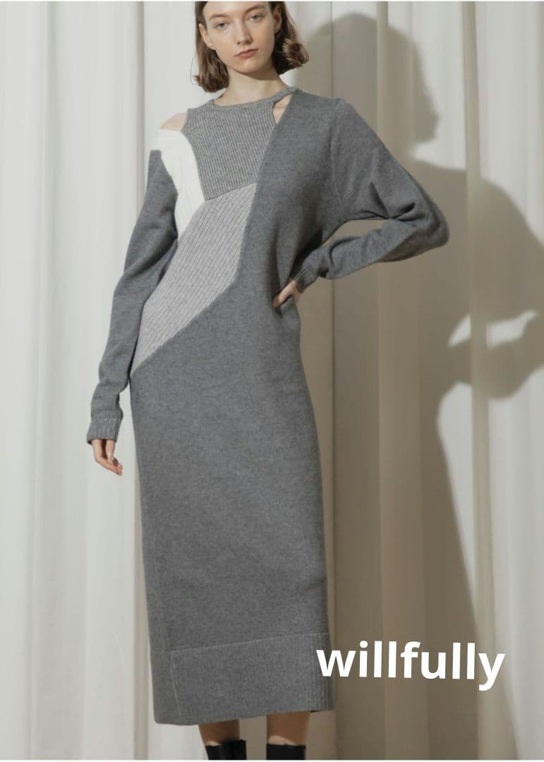 willfully アシンメトリーニットワンピース
