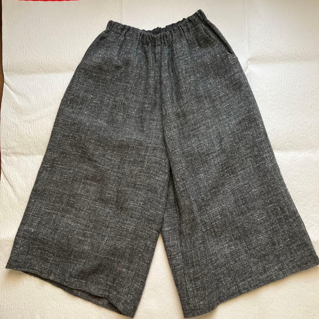 麻とウールツイード　ワイドパンツ