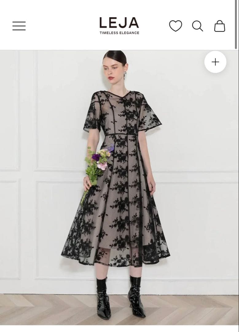 LEJA フラワー刺繍バックリボンミディドレス