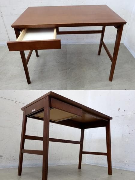 美品■カリモク60■オーク材■デスク■引出し付き■ウォールナット色■