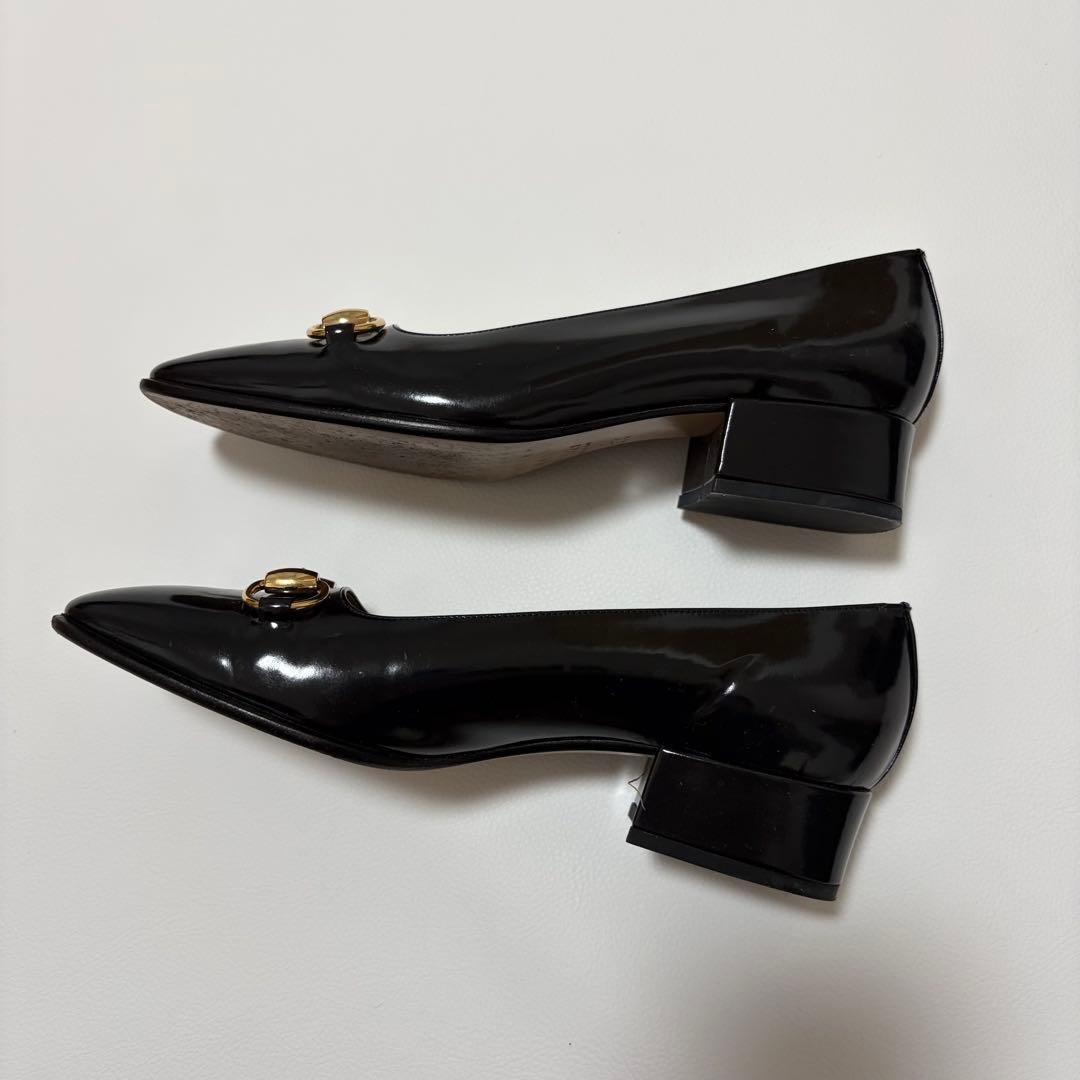 極美品✨GUCCI ホースビット パンプス チャンキーヒール パテントレザー 黒