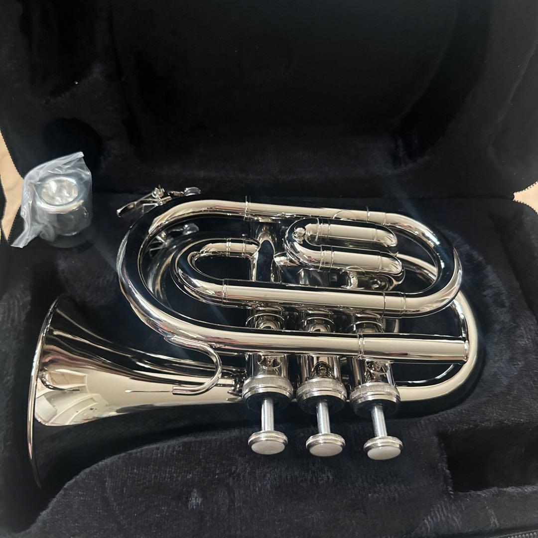 Bbミニポケットトランペット本体 7Cマウスピース付き初心者向け金管楽器