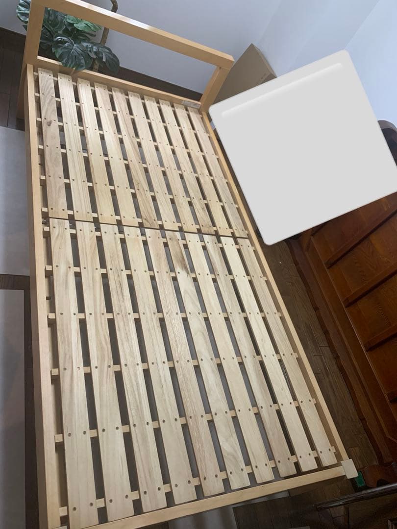 無印 シングルベッドフレーム 木製 オーク材引き出し付き　すのこ　収納