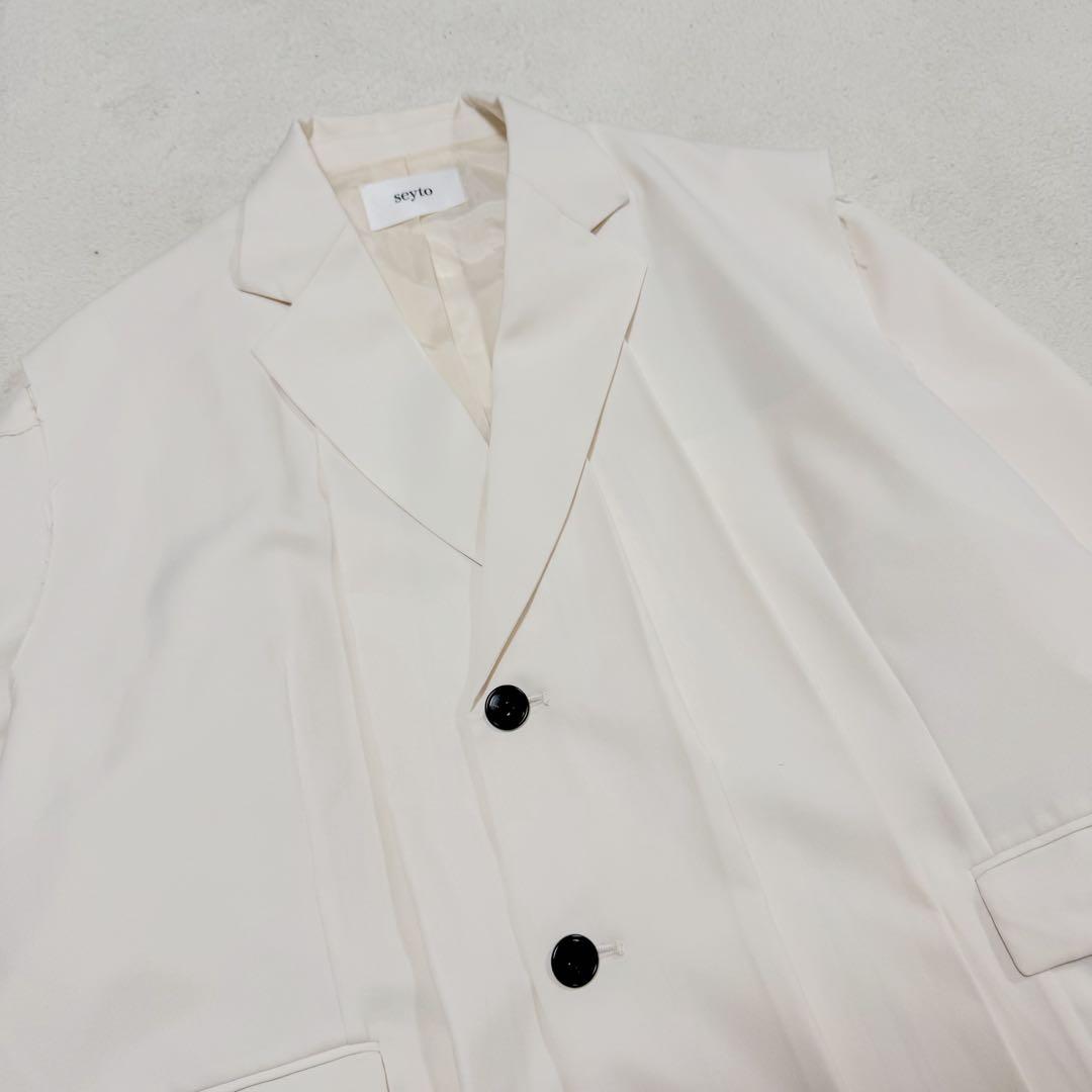 美品 セイト 大森元貴 カットオフ セミダブル タック テーラードジャケット 白