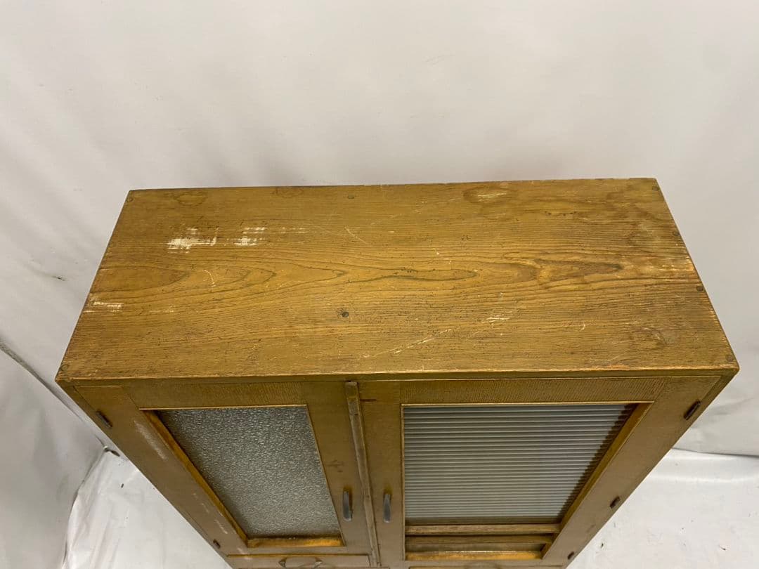 レトロ ガラス キャビネット 食器棚 書棚 本棚 本箱 ヴィンテージ 昭和