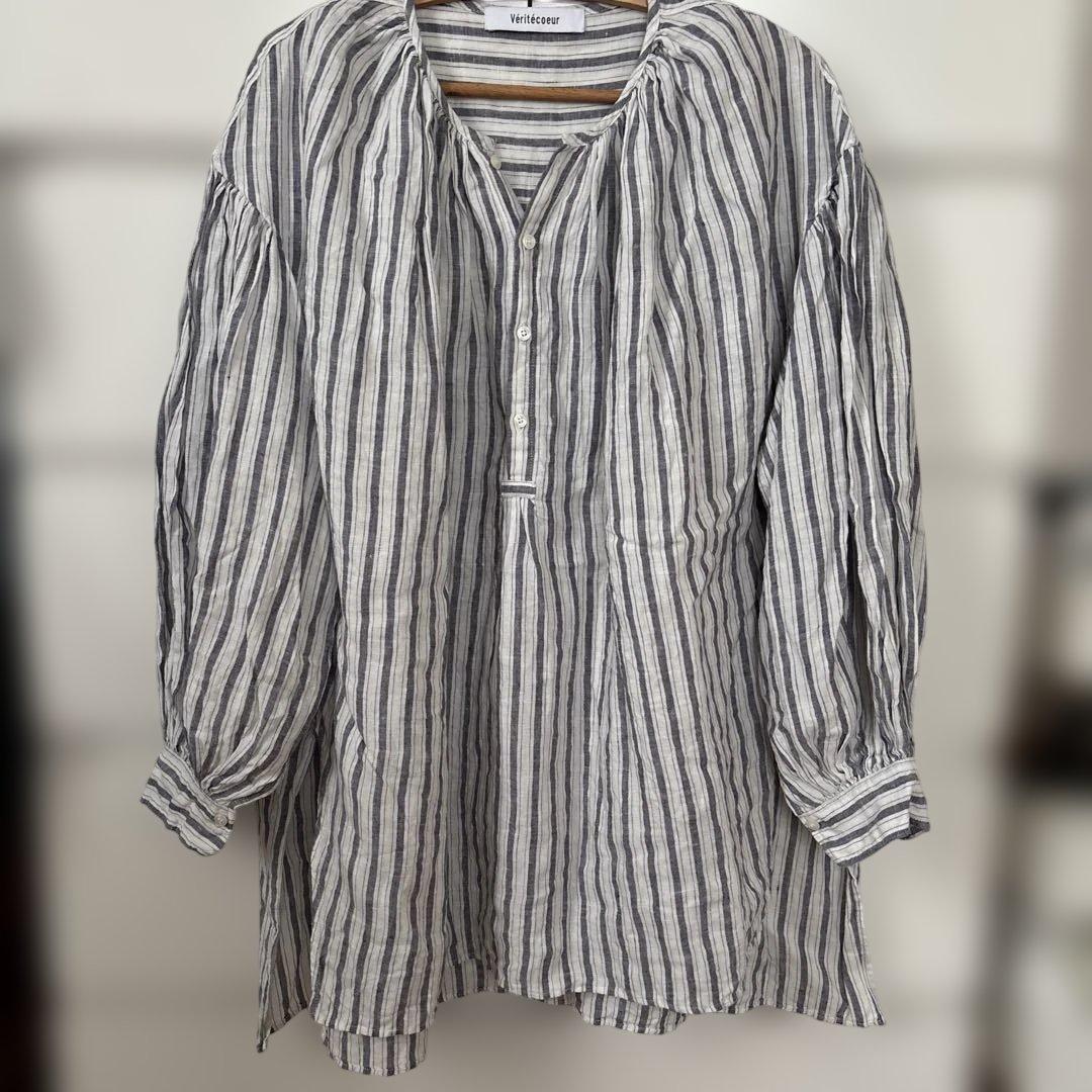 ストライプ コットン チュニック 長袖