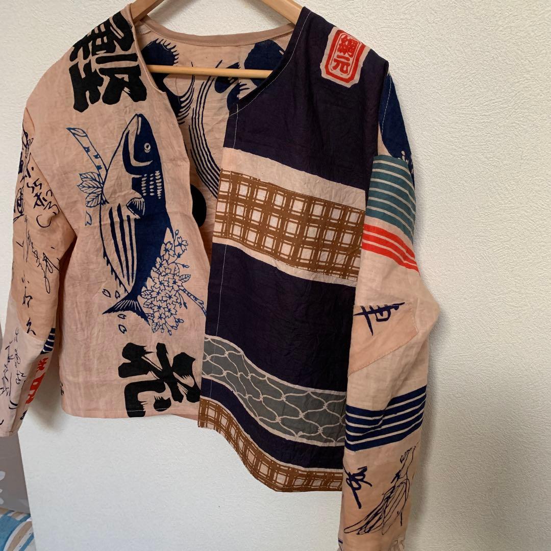 ツバメ 柿渋染め手ぬぐいノーカラージャケット　魚河岸