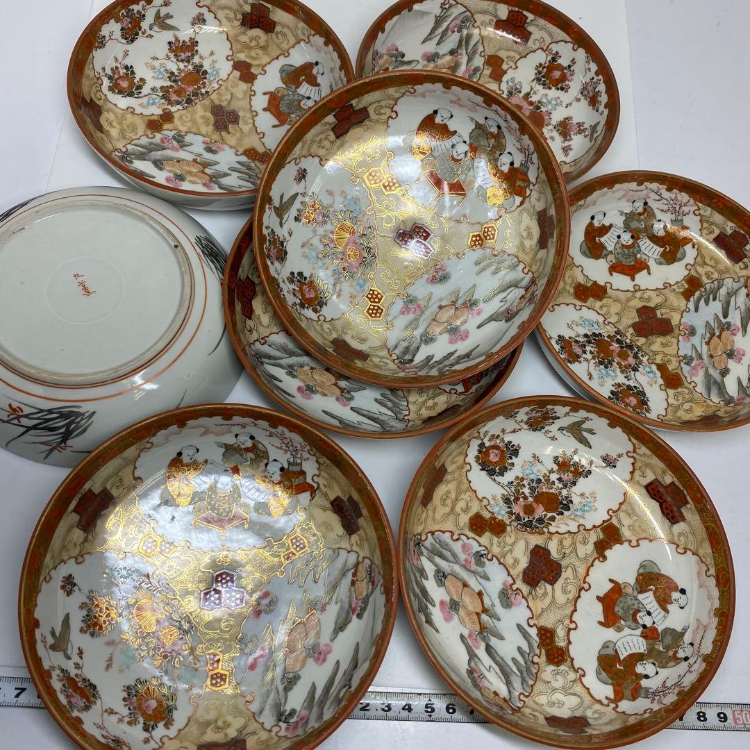 明治初期　金襴手　なます皿　8枚　幅15.7cm 東K7-1216①