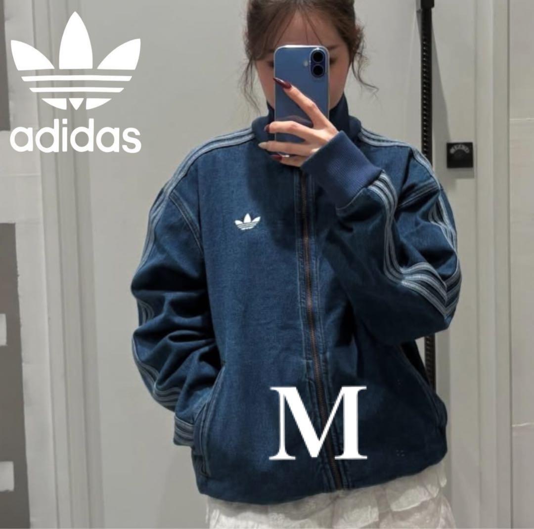 新品M】アディダス　デニムジャケットファイヤーバードトラック インディゴ　ブルー