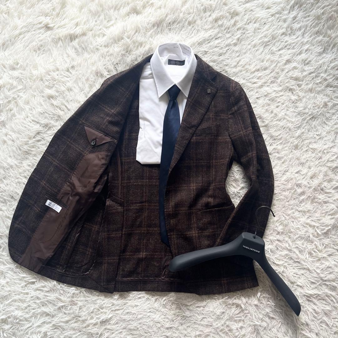 <極美品>TAGLIATORE カシミヤ ウール ブラウン ジャケット 44